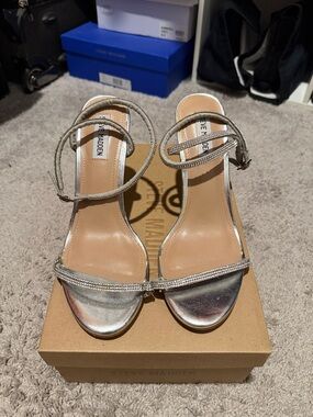 Steve Madden Silver Rhinestone Strap Heeled Sandals